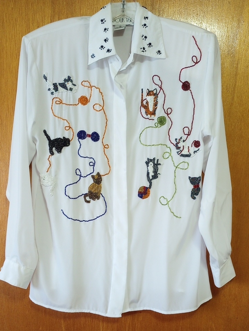 STUNNING Harbour Vue Beaded Cat & Kitten Classic Traditional Polyester Blouse